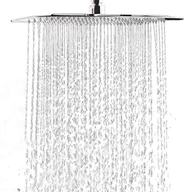Hiendure Shower Head 16 Inch High Pressure Flow Rainfall Shower Square Ultra Thin Waterfall Bath Showerhead with Silicone Nozzle and Adjustable Metal Swivel Ball Joint Stainless Steel Polished Finish