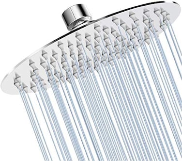 GGStudy Round 6 Inch Stainless Steel Shower Head High Pressure Rainall Shower Head Chrome Ultra Thin DesignBest Pressure Boosting with Silicone Nozzle Easy to Install