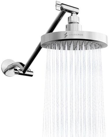 SparkPod Round Rain Shower Head with Extension Arm Height Adjustable Shower Head with High Pressure Performance Easy 1Minute Installation 6 Round Luxury Polished Chrome