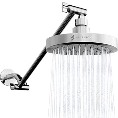 SparkPod Round Rain Shower Head with Extension Arm Height Adjustable Shower Head with High Pressure Performance Easy 1Minute Installation 6 Round Luxury Polished Chrome