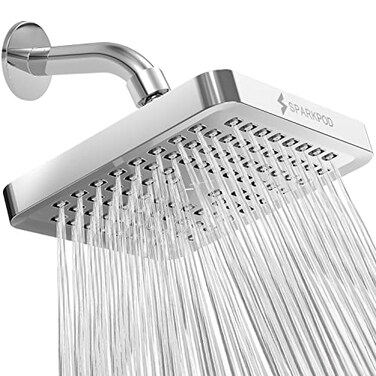 SparkPod Shower Head High Pressure Rain Premium Quality Luxury Design Easy Clean Adjustable Replacement for Your Bathroom Shower Heads Polished Chrome Finish 6 Inch Square