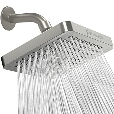 SparkPod Shower Head High Pressure Rain Premium Quality Luxury Design Easy Clean Adjustable Replacement for Your Bathroom Shower Heads Elegant Brushed Nickel 6 Inch Square