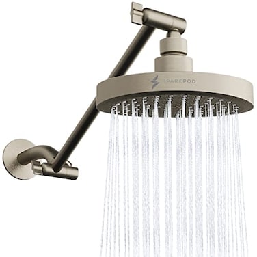 SparkPod Round Rain Shower Head with Extension Arm Height Adjustable Shower Head with High Pressure Performance Easy 1Minute Installation 6 Round Elegant Brushed Nickel