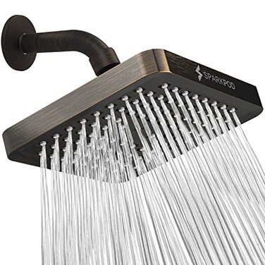 SparkPod Shower Head High Pressure Rain Premium Quality Luxury Design Easy Clean Adjustable Replacement for Your Bathroom Shower Heads Vintage Oil Rubbed Bronze 6 Inch Square