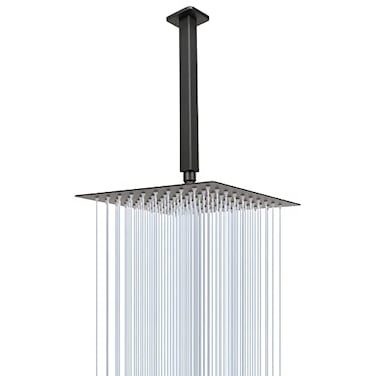 NearMoon Rain Shower Head With Shower Arm Ceiling Mount Square Shower Stainless Steel Ceiling Rainfall Showerhead Waterfall Full Body Coverage 8 Inch Matte Black