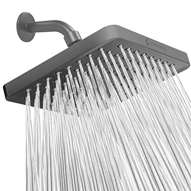 SparkPod Shower Head High Pressure Rain Premium Quality Luxury Design Easy Clean Adjustable Replacement for Your Bathroom Shower Heads Charcoal Grey 8 Inch Square
