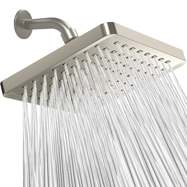 SparkPod Shower Head High Pressure Rain Premium Quality Luxury Design Easy Clean Adjustable Replacement for Your Bathroom Shower Heads Elegant Brushed Nickel 8 Inch Square