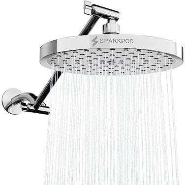 SparkPod Round Rain Shower Head with Extension Arm Height Adjustable Shower Head with High Pressure Performance Easy 1Minute Installation 8 Round Luxury Polished Chrome