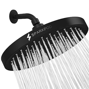 SparkPod Shower Head High Pressure Rain Premium Quality Luxury Design Easy Clean Adjustable Replacement for Your Bathroom Shower Heads Midnight Black Matte 8 Inch Round