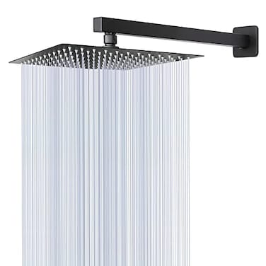 HarJue Shower Head with Extension Arm High Pressure Square with ShowerArm Stainless Steel RainfallWaterfall Full Body Coverage 10 Shower with 16 Arm Matte Black