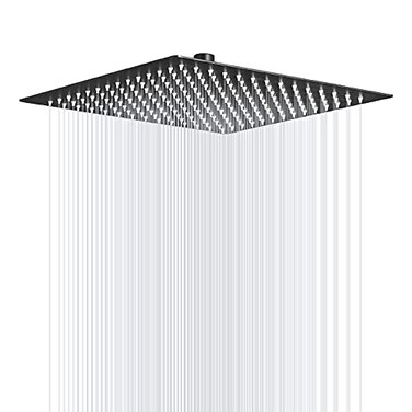 BWE Black 12 Inch Square Rain Shower Head 304 Stainless Steel Rainfall Showerhead with 12 Connection for Bathroom Ceiling or Wall Mount