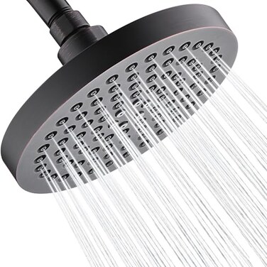BRIGHT SHOWERS High Pressure Shower Head 6 Inch Rain Shower Head 2 Spray Settings Rainfall Shower Heads Adjustable Angle Replacement Bathroom Showerhead Easy Installation Oil Rubbed Bronze
