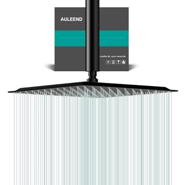 AULEEND Square Rain Shower Head High Flow Stainless SteelWork with any decorative styleAll Metal Rainfall Shower Head Matte Black 12