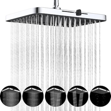 Hibbent cUPC 5 Spray Modes Shower Head 13 High Pressure Large Rainfall Shower Head High Flow Waterfall Bathroom Fixed Showerheads with Adjustable Swivel Ball Joint Chrome