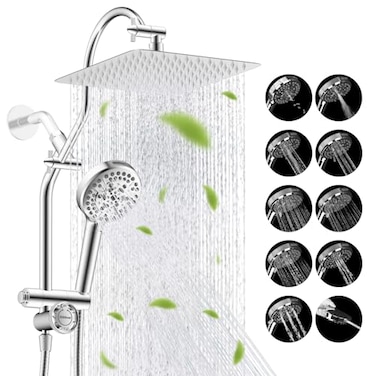 Hibbent cUPC All Metal 10 Rainfall Showerhead Combo High Pressure Shower Head with 10Spray Mode Handheld Innovative 4way Diverter with Pause Mode 71 Shower Hose and Holder Chrome