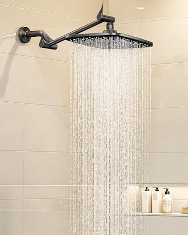 Veken 118 Black Rain Shower Head Rectangular Rainfall Showerheads with 11 Stainless Steel Exension Arm Height Angle Decor Adjustable High Pressure Shower Heads Bathroom Accessories