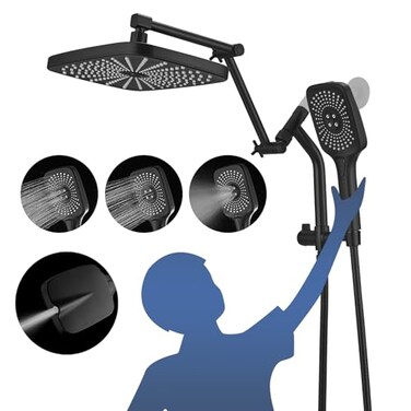 Psylc 12 High Pressure RainRainfall Shower Heads With Handheld Spray Combo 31 Settings Builtin Power Wash Mode DoubleDual Shower Head With Handheld HeightAngle AdjustableMatte Black