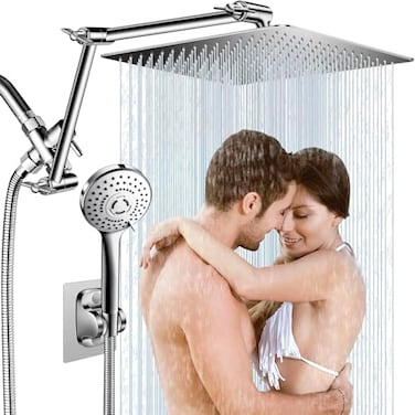 Beekim 12 Rain Shower Head Combo High Pressure Rainfall Shower Head with 16 Flexible Adjustment of HeightAngle Upgraded Extension Arm and 5 Setting Spray Handheld Shower Head Antileak Chrome
