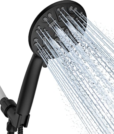 Cobbe 8Setting Handheld Shower Head Bathroom Showerhead Set Detachable Shower Heads with 5ft Stainless Steel Hose and Brass Swivel Bracket Matte Black