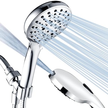 BRIGHT SHOWERS High Pressure Shower Head with Handheld 9 Spray Settings Showerhead Built in Power Wash to Clean Tub and Pets Extra Long 69 Hose Adjustable Bracket Chrome
