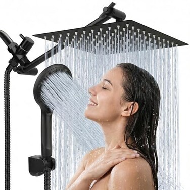 Tudoccy Shower Head 8 High Pressure Rainfall Shower HeadHandheld Shower Combo with 11 Extension Arm 9 Settings Antileak Shower Head with Holder HeightAngle Adjustable Matte Black