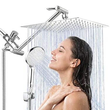 Tudoccy Shower Head 10 Inch High Pressure Rainfall Shower HeadHandheld Shower Combo with 11 Inch Extension Arm 9 Settings Adjustable Antileak Shower Head with HolderHose HeightAngle Adjustable