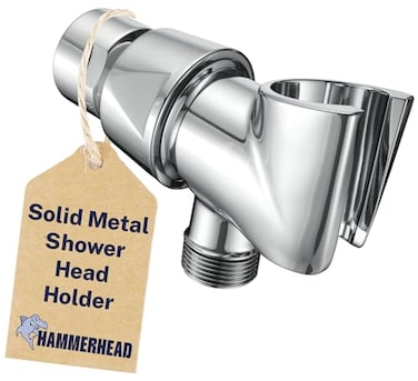 HammerHead Showers Solid Metal Handheld Shower Head Holder Chrome Adjustable Shower Wand Holder with Wall Hook Bracket and Pivot Ball Hand Held Shower Head Holder Shower Hose Holder