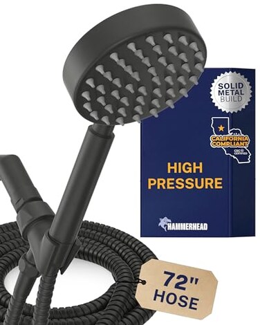 HammerHead Showers Solid Metal LOW FLOW Handheld Shower Head with Hose and Brass Holder MATTE BLACK Water Saving 175 GPM Detachable Shower Head Adjustable Shower Wand Bracket 6ft Hose