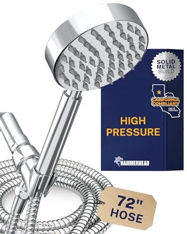 HammerHead Showers Solid Metal LOW FLOW Handheld Shower Head with Hose and Brass Holder CHROME Water Saving 175 GPM Detachable Shower Head Adjustable Shower Wand Bracket 6ft Hose