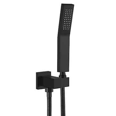 Heyalan SUS304 Stainless Steel Handheld Shower Wand High Pressure Luxury Shower Set High Flow Rectangle Hand Shower Spray with Wall Connector Holder and hose Curved Style Matte Black