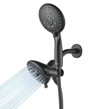 Cobbe Dual Shower Head Combo 2in1 Water Saving System with 59Inch Stainless Steel Hose 18 GPM Rainfall and Handheld Spray 3Way Diverter with AntiSwivel Lock Nut Matte Black