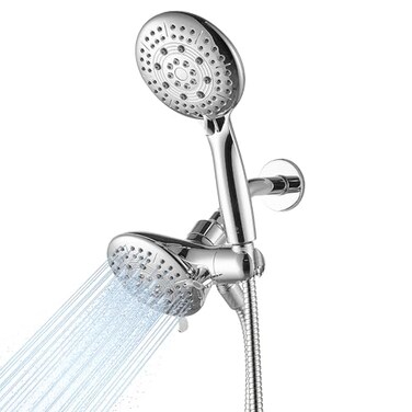 Cobbe Dual Shower Head Combo 2in1 Water Saving System with 59Inch Stainless Steel Hose 18 GPM Rainfall and Handheld Spray 3Way Diverter with AntiSwivel Lock Nut Chrome