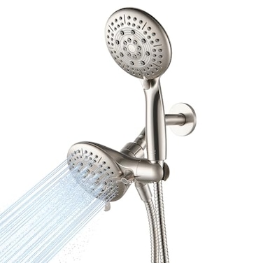 Cobbe Dual Shower Head Combo 2in1 Water Saving System with 59Inch Stainless Steel Hose 18 GPM Rainfall and Handheld Spray 3Way Diverter with AntiSwivel Lock Nut Brushed Nickel