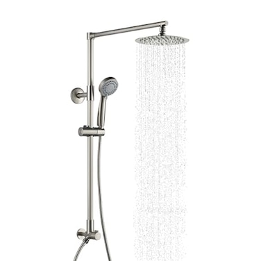 Fennocasa Polaris 3 Retrofit Rain Shower System 3Setting Handheld Shower Combo with Slide Bar 8 Low Profile Shower Head 25 GPM Brushed Nickel