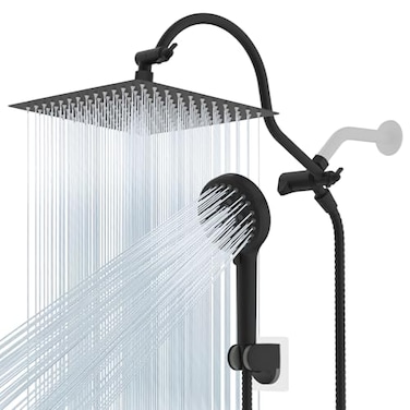 Hibbent 12 All Metal CUPC Shower Head High Pressure Rainfall Shower Head Handheld Showerhead Combo 12 Adjustable Extension Arm 10Spray 71 Hose Showerhead Holder Matte Black