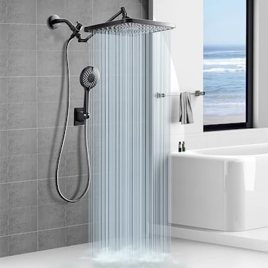 Jafeton 122 Premium Rainfall Shower Head with Handheld Combo Large Rain Overhead Showerhead 4 Water Spray Handheld Modes Adjustable Dual Showerheads AntiClog Nozzles Airin Tech