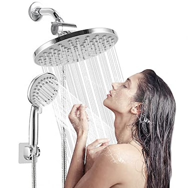 DSCD High Pressure 8 Rainfall Shower Head and Handheld Shower Heads Combo with 60 hose Punchfree Dual Powerful Shower Spray Detachable with Holder Chrome Regulator fit for High Low Water Flow
