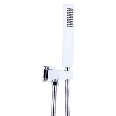 ENGA Square Solid Brass Hand Held Wand Shower Head with Wall Connector and Stainless Steel Hose Set Chrome