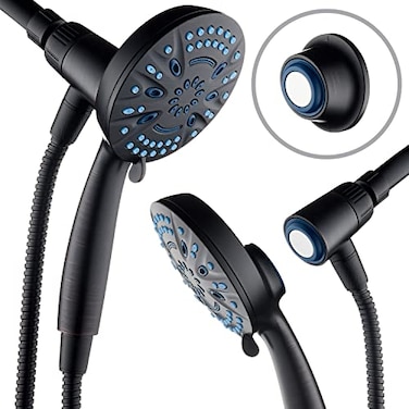 AquaCare Magneton HighPressure 8mode Handheld Shower Head with Magnetic Guidance Docking System 2 Magnetic Brackets 5 inch Face Hygienic Jets 6 ft Stainless Steel HoseORB Finish