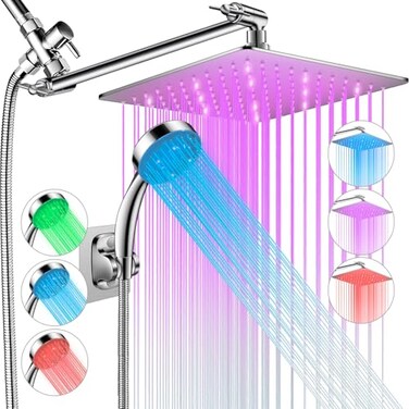 HUUKE LED Shower Head with High Pressure 10 Rain Shower Head 11 Adjustable Extension Arm Color Changing Based On Water Temperature Stainless Steel 60 Hose Chrome