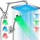 PinWin LED Shower Head 8 Large LED Rainfall Shower Head with 16 Adjustable Upgraded Extension ArmHigh Pressure Handheld Spray with LED Color Changing Based on Water TemperatureEasy Installation