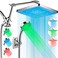 PinWin LED Shower Head 8 Large LED Rainfall Shower Head with 16 Adjustable Upgraded Extension ArmHigh Pressure Handheld Spray with LED Color Changing Based on Water TemperatureEasy Installation