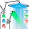 PinWin LED Shower Head 8 Large LED Rainfall Shower Head with 16 Adjustable Upgraded Extension ArmHigh Pressure Handheld Spray with LED Color Changing Based on Water TemperatureEasy Installation