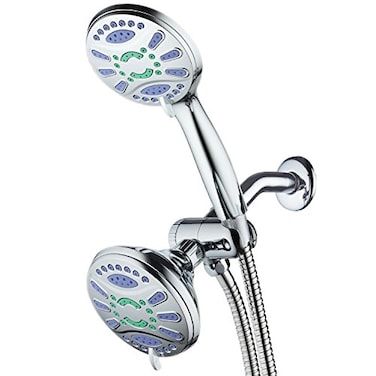 AquaStar Elite 3in1 HighPressure 48mode Spa Shower Head Combo with AntiClog Jets for More Power Less Cleaning ExtraLong 5 ft Stainless Steel Hose All Chrome Finish