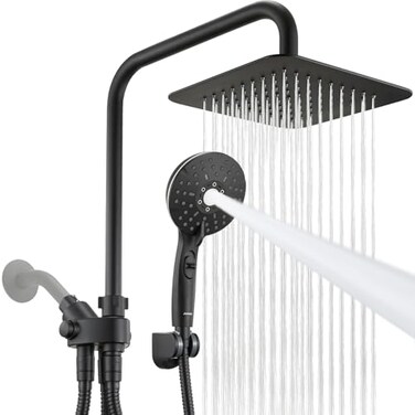 Ryamen Dual Shower Head Combo 8 High Pressure Rain Shower Head with Handheld Spray 61 Spray Settings Handheld Showerhead Height Adjustable Onetouch Pause Button Matte Black