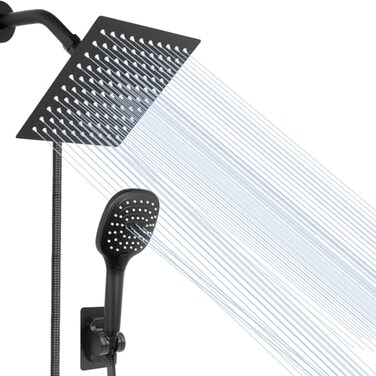 NearMoon Shower Head with Hose High Pressure Stainless Steel Rain Shower and 3 Settings Handheld Spray Combo with Push Button Flow Control 8 Inch Matte Black