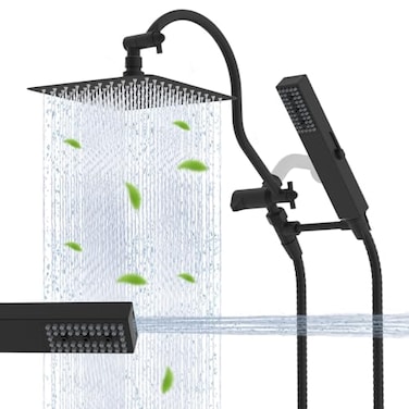 Hibbent All Metal cUPC Shower Head 10 High Pressure Rainfall Showerhead Combo Handheld Shower Wand 12 Adjustable Extension Arm 4Spray 71 Hose Brass Shower Holder Matte Black