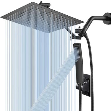bellearly All Metal 12 RainRainfall Shower Head with Handheld Spray Combo High Pressure Square Shower Head with 13 Extension Arm Dual Black Shower Heads with 78 Hose Waterfall Showerhead BELLEARLY