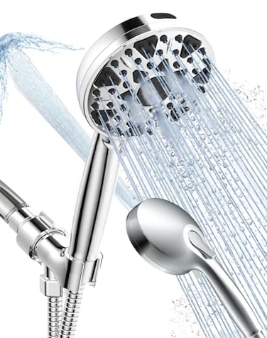 BOWGER Shower Head with Handheld High Pressure MultiFunction 7 modes Builtin Power Wash to Clear Tub Tile Pets 5 High Flow Hand Held Rain Showerhead with Extra Long Hose and Adjustable Bracket