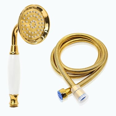 ENGA Vintage Handheld Shower Rain Sprayer Telephone Shaped Ceramic Shower Head with 59 Inch Hose for Bathroom Gold Finish